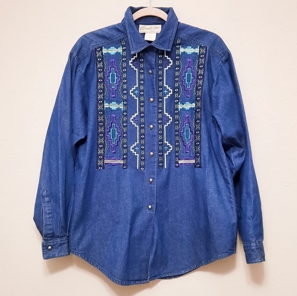 Panhandle Slim Tribal Western Denim Shirt M